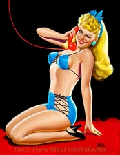 Lovely Woman Blue Bikini Red Phone 8.5x11" Photo Print P. Driben Pinup Fine Art