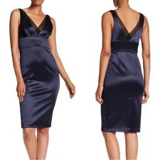 NEW Vera Wang Sleeveless Double V Neck Cocktail Dress in Dark Blue - Size 6