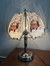 Vintage OK Lighting Touch Table Desk Lamp Glass Panel Shade Winter Moose