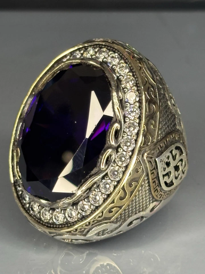 Amethyst 925 Sterling Silver Bishop Ring: Gothic Christian Statement Jewelry - Image 3 of 4