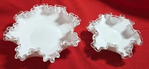 Vintage Fenton Silvercrest Ruffled Edge Candy Or Trinket Dishes Set of 2