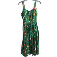 Disney Parks Enchanted Tiki Room Dress Green Tropical Bird Floral Womens Small S