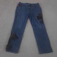 Chico's Jeans Womens 2R US 12R Girlfriend Slim Ankle Floral Patch Embellished