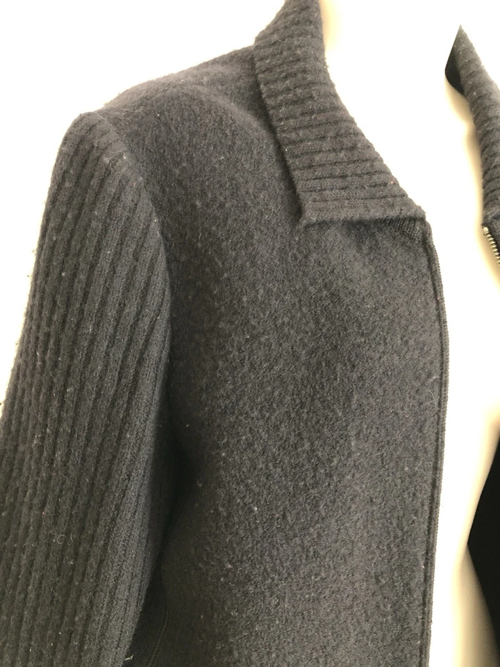 Lands End Womens Cardigan Sweater  Black Boiled Wool Knit Sleeves Full Zip Large - Image 4 of 4
