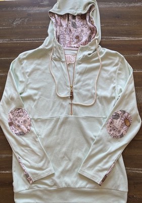 JK Brand Sage Green Floral Half Zip Light Weight Hoodie Women s Size Small