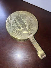 Vintage Brass Silent Butler 5in Crumb Tray Pan Hinged w/Clipper Ship Cover