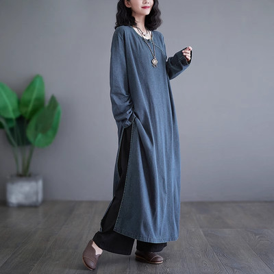 Womens Spring Denim Maxi Shirt Dress Ladies Long Sleeve Jeans Sundress Plus  Size | eBay