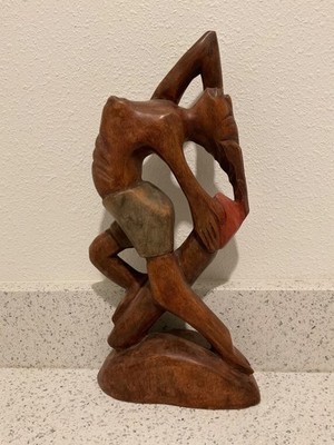 Vintage Carved Wood Dancing Woman Lady Figurine Wooden Statue Unique