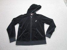 Juicy Couture Hoodie Jacket Girls 14 Black Velour Full Zip Logo Made USA Y2K