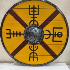 24" Antique Wooden Shield LARP Viking Medieval Battle Ready Shield Handmade Gift