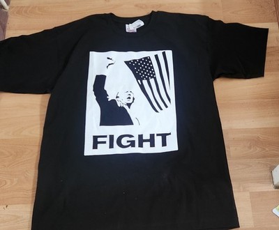 Trump Fight T Shirt Large Black New! Bayside Brand Made in USA Pre Shrunk Cotton