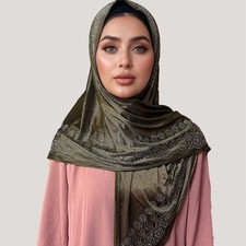Muslim Women Hijab Shawl Wrap Scarves Turban Triangular Knitted Rhinestone Niqab
