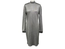 Dior Silver Rayon Dress Size L Elegant Vintage Used Japan