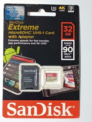 SanDisk 32GB microSDHC Extreme UHS-I Card With Adapter New Sealed. 