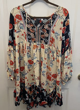 Patrons Of Peace Long Sleeve Floral M Dress Ruffle Hem Boho Beach Festival