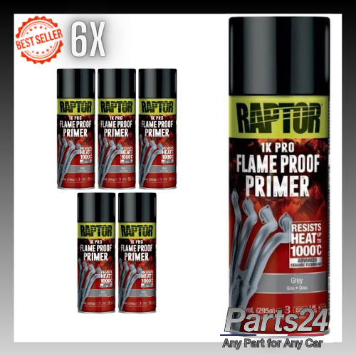 6x Raptor Flameproof Primer Grey Aerosol 400ml Rflpgal
