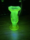 Fenton Glass Vaseline Uranium Opalescent Miniature Hand Torch Bud Vase MCM