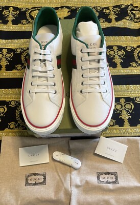 NEW 100% AUTHENTIC MEN'S GUCCI 1977 WHITE LEATHER WEB GREEN
