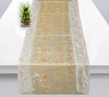 White & Gold Table Runner Elephant Silk Runner For Home Décor 16x60 in