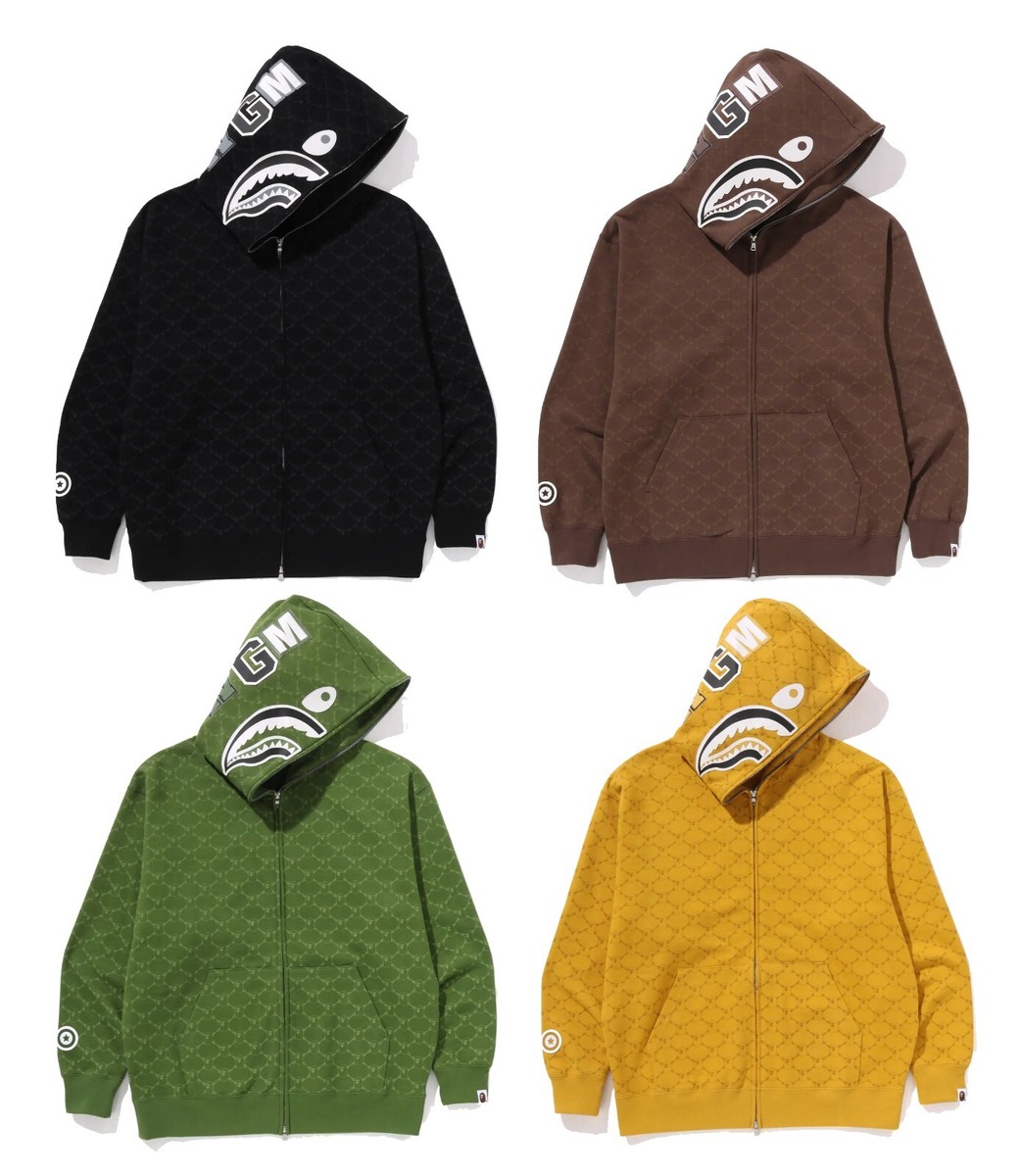 【APE】COLLEGE MONOGRAM RELAXED FIT SHARK FULL ZIP HOODIE A BATHNIG APE Men's COLLEGE MONOGRAM RELAXED FIT SHARK FULL