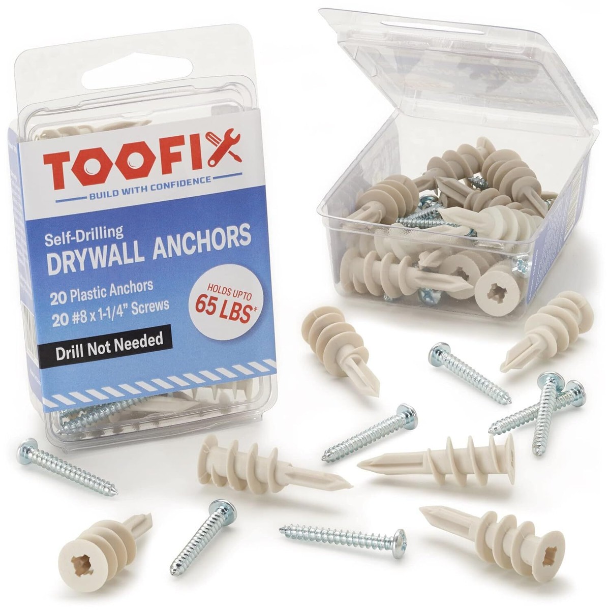 Glarks 120-Piece Self-Drilling Drywall Anchor Kit – 2 Types, 3 Sizes, Nylon Anchors With Zinc-Plated Screws, Reinforced Rib Design, For Hanging Shelves, Blinds, And Wall Art