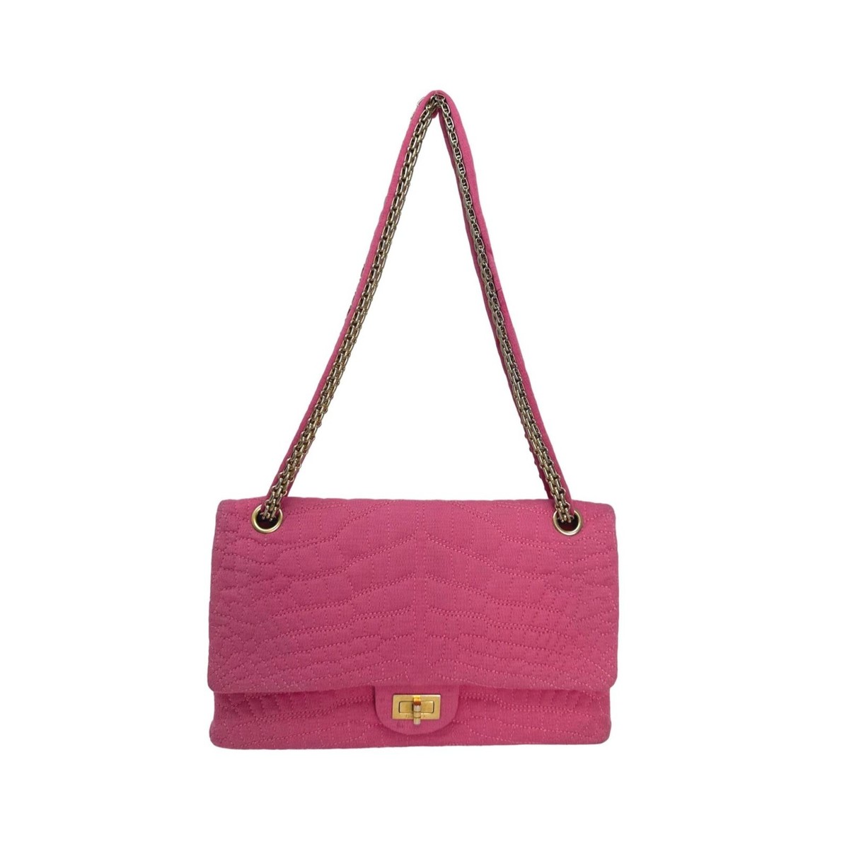 CHANEL Pink Jersey Crocodile Embossed Reissue 2.55 Classic