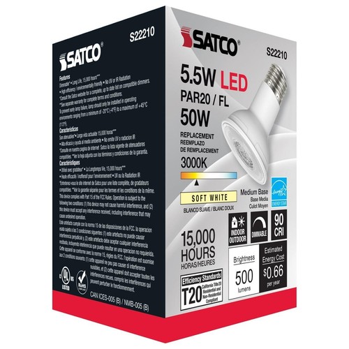 SATCO S22210 - 5.5 Watt PAR20 LED Bulbs - 3000K - 120 Volts (6 Pack) - Picture 5 of 5