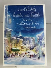Hallmark Christmas Greeting Card Unused Hustle & Bustle Town Lights Snowflakes
