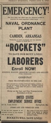 1945 newspaper want ad by Naval Ordnance Plant Camden Arkansas -Make ...