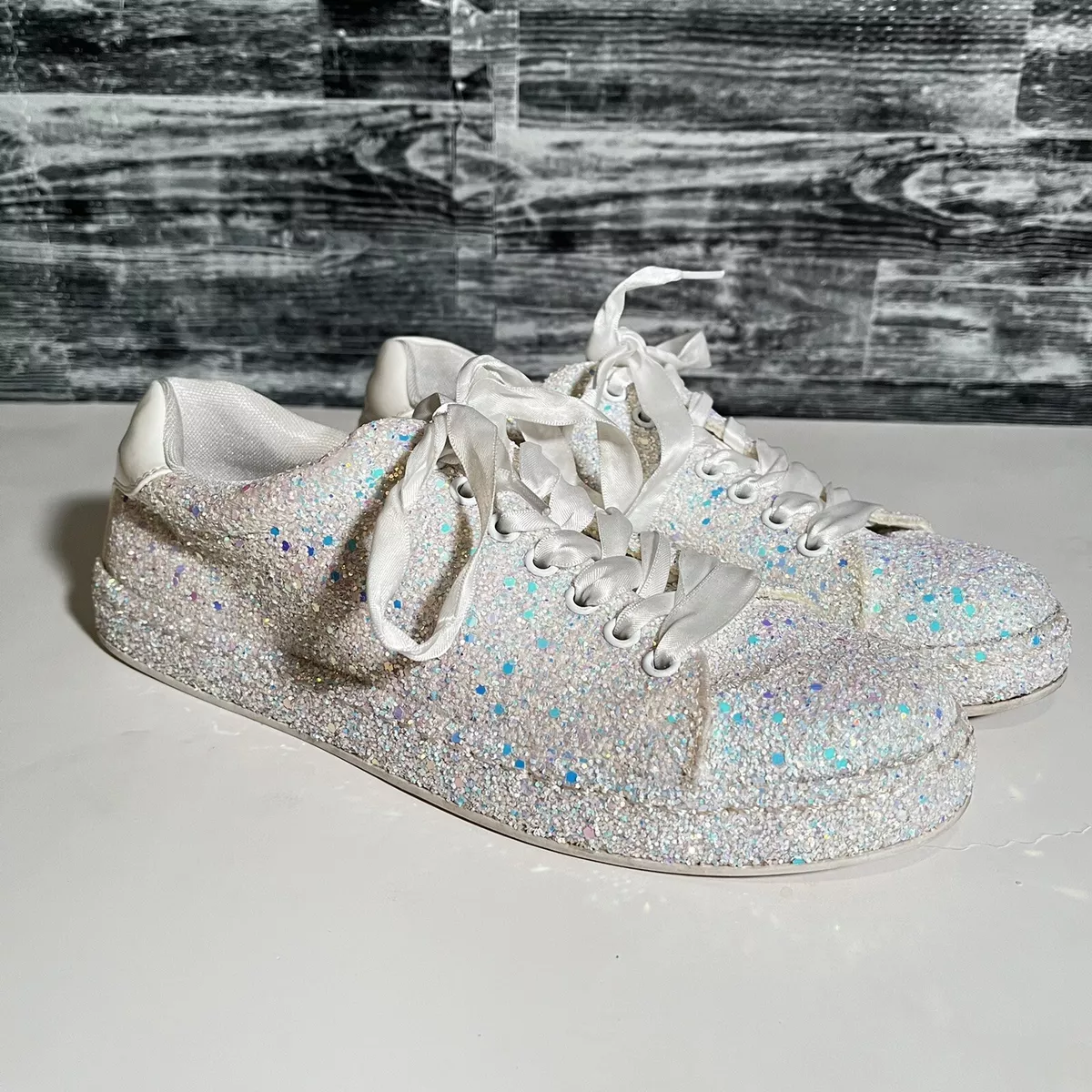 Women's Sparkle Glitter White Tennis Sneakers Size 7.5 Call It Spring Shoes