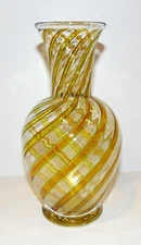 EXQUISITE 2000 MICHAEL EGAN VERMONT ART GLASS YELLOW/ORANGE SWIRL 8 1/2" VASE