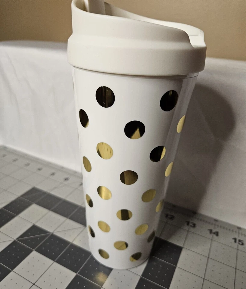 Kate Spade 16oz Thermal Travel Tumbler Cream with Gold Polka Dots With Lid. - Image 3 of 4