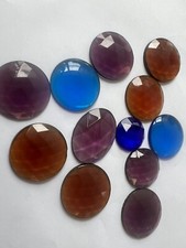 STAINED GLASS VINTAGE JEWELS GERMAN ,12 Pcs SAPPHIRE, TOPAZ, ETC