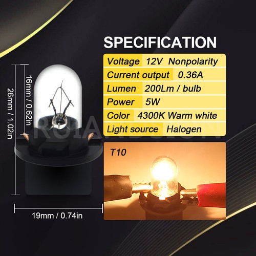 Ruiandsion T10 Bombilla Indicadora Halógena Coche W5W Panel de Instrumentos Luz 12V - Imagen 8 de 14