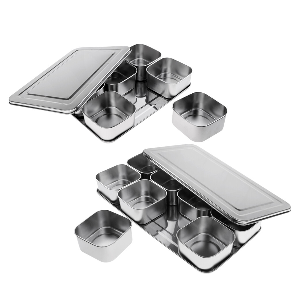 8-Grid Stainless Steel Seasoning Box Set With Spoons & Lid | Detachable Compartments For Spices, Salt, Sugar & More