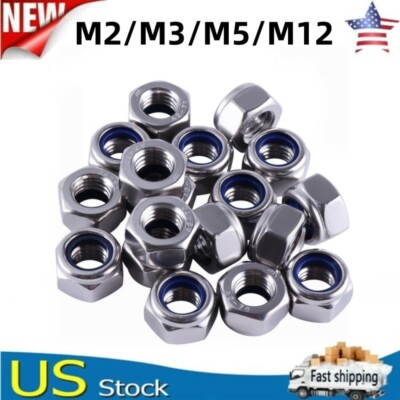 15-170PCS M2 M3 M5 M12 DIN 985 A2 Stainless Steel Nylon Insert Hex Lock Nut