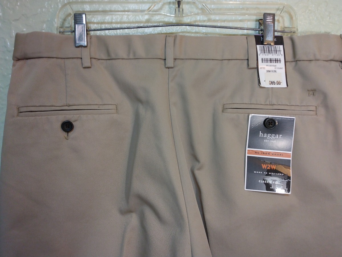 その他 Big G Haggar Mens W2W Work 2 Weekend Pants Classic Fit Flat Front Khaki