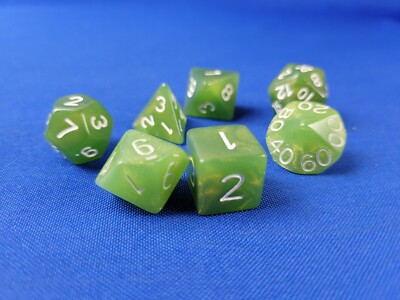 7 Piece Polyhedral Green Marble Dice Set - Dungeons and Dragons AD&D Pathfinder