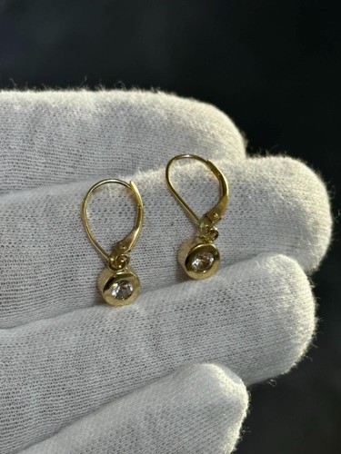 14k Yellow Gold Halo Design Drop Design White Topaz Dangle Earrings 2.4 Grams - Picture 8 of 8