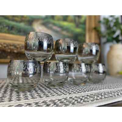 MCM Dorothy Thorpe Silver Fade Roly Poly Cocktail Glasses Vintage