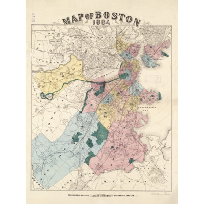 Russell 1884 Map Boston Massachusetts USA Canvas Wall Art Print Poster