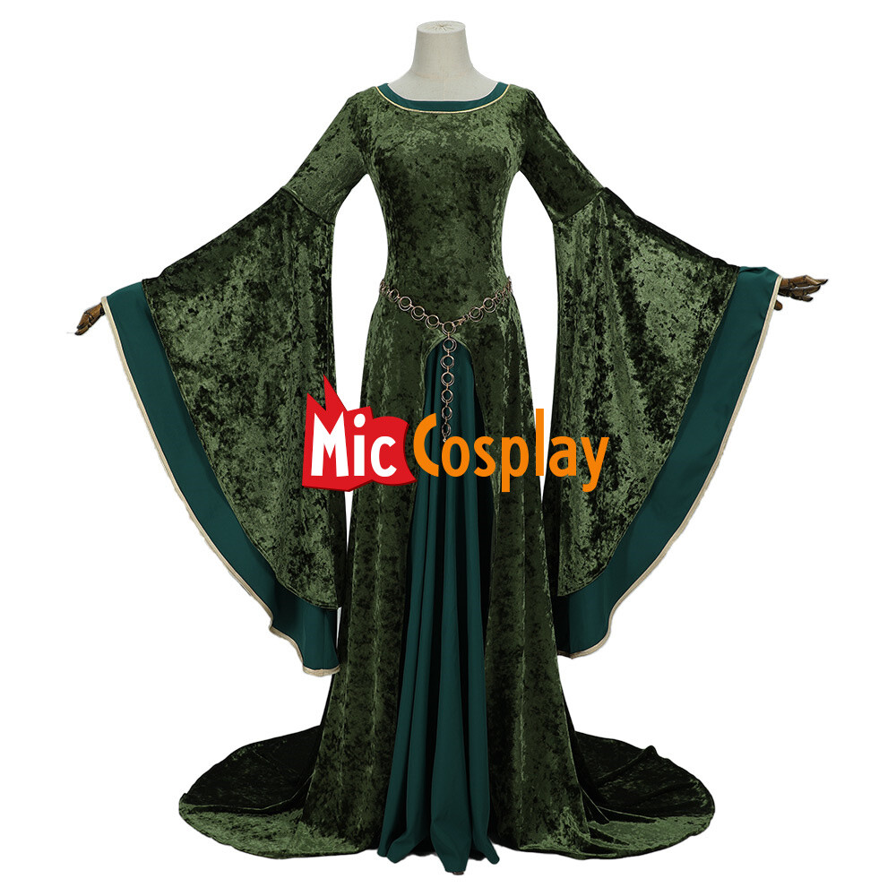 Women Medieval Style Elinor Derivative Long Wide Sleeves Green Velvet Dress  | eBay