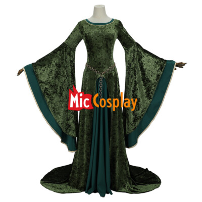 Women Medieval Style Elinor Derivative Long Wide Sleeves Green Velvet Dress