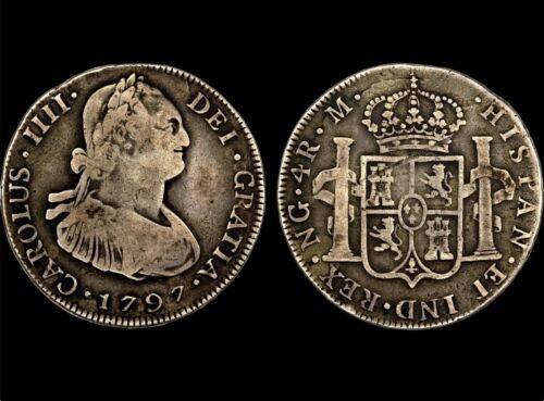 GUATEMALA RARE  1797 NG-M 4 REALES COLONIAL SILVER VF CONDITION - Picture 1 of 1