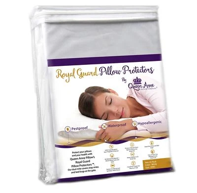 QUEEN ANNE PILLOW COMPANY 2 Pack Royal Guard Allergy Pillow Protectors and Dust Mite Covers