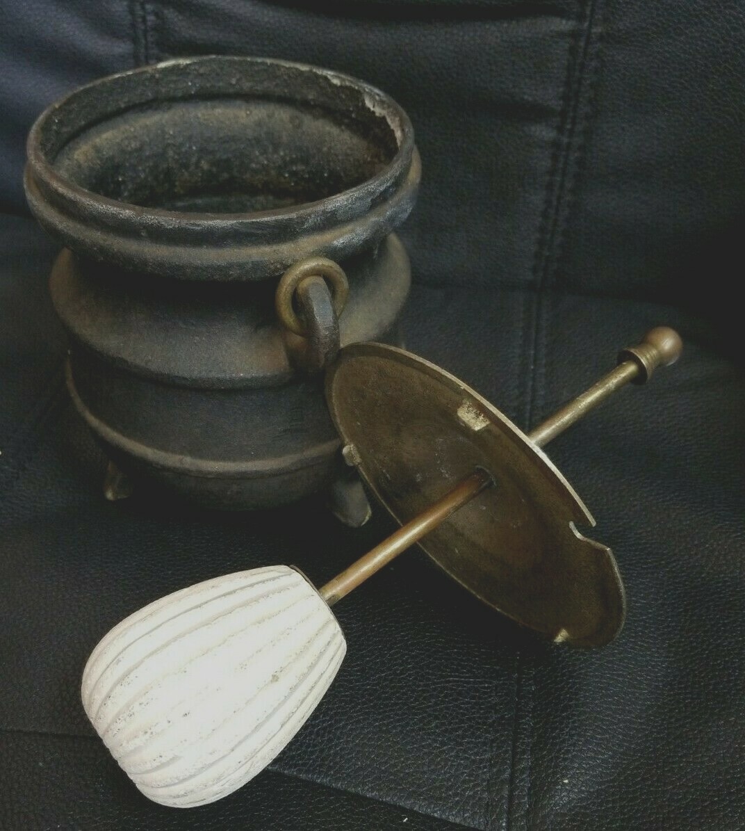 Vintage Cast Iron & Brass Fire Starter Pot w/Pumice Wand eBay