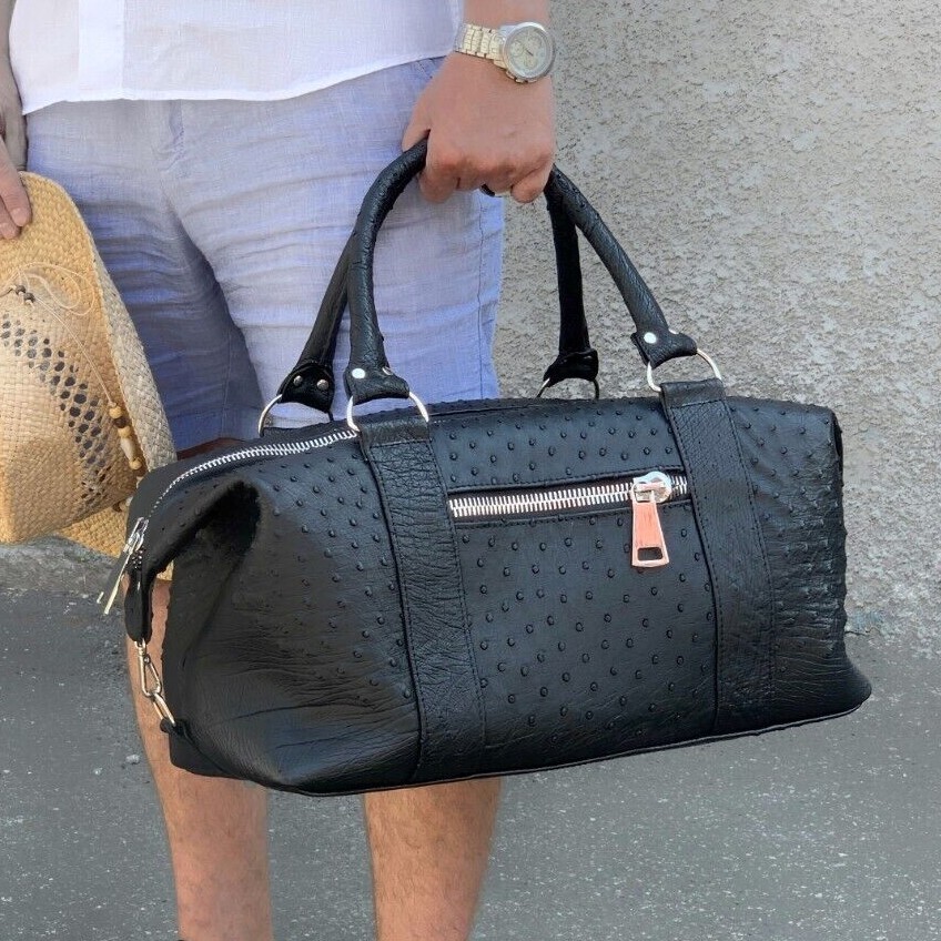 Mens GENUINE Ostrich Leather Travel Bag for short trips Exotic