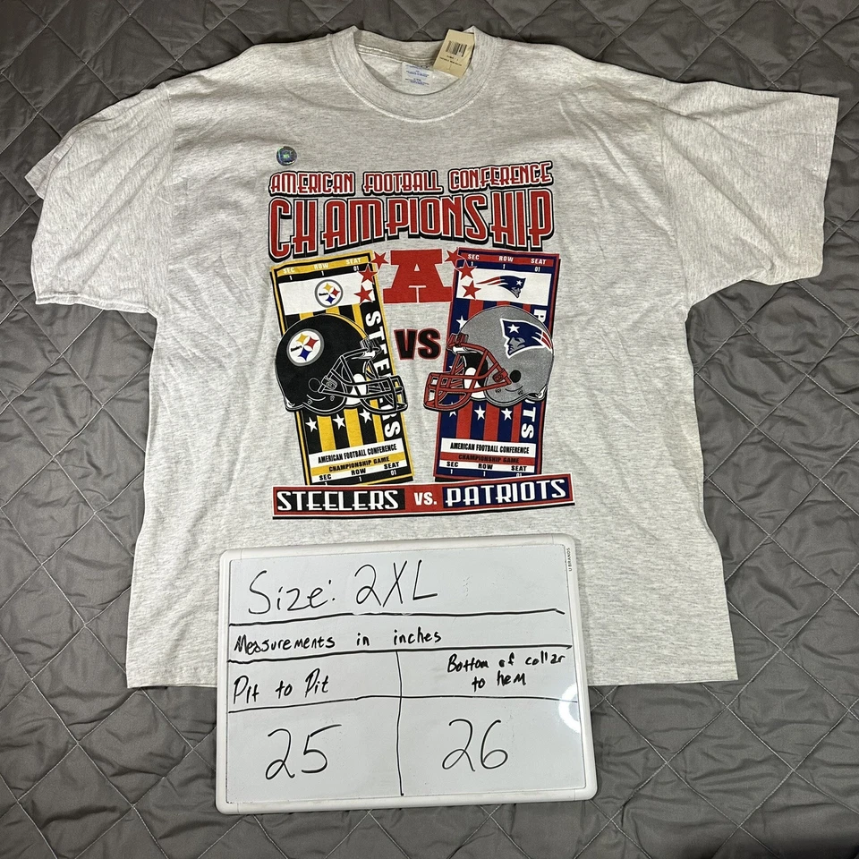Camisa masculina vintage Pittsburgh Steelers 2XL cinza Patriots NFL AFC Championship - Imagem 2 de 4