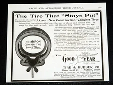 1904 OLD MAGAZINE PRINT AD, GOOD YEAR AKRON "NEW CONSTRUCTION" CLINCHER TIRE!