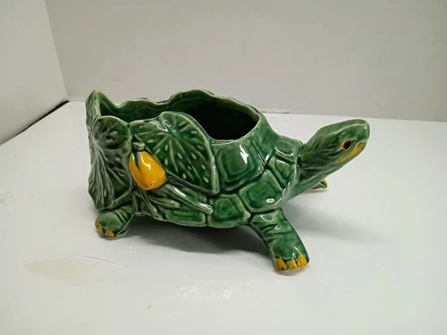 McCoy USA Green Turtle Water Lilies Planter Vintage 1950s Mid Century Ceramic